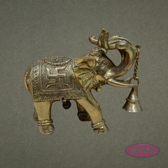 Handcrafted Brass Elephant Idol with Swastik & Hanging Bell for Vastu & Home Decor