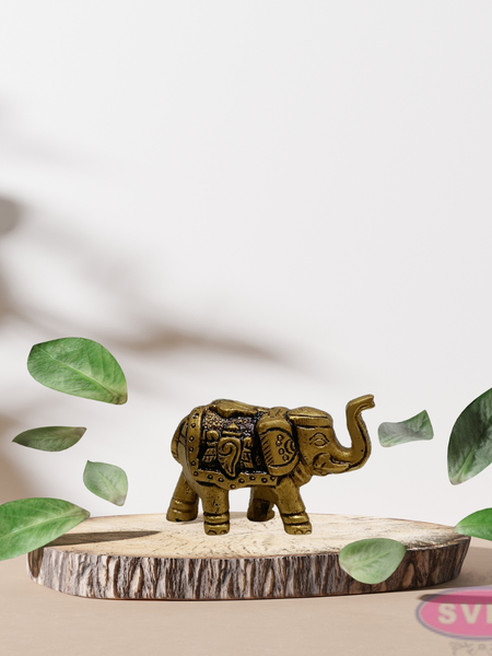 Mini Brass Elephant Idol 1.5 Inch – Antique Finish Showpiece