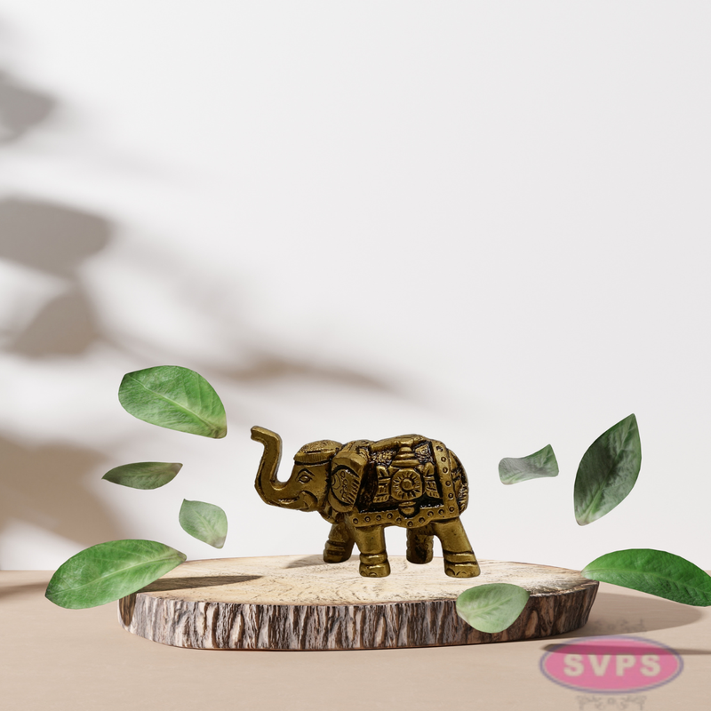 Mini Brass Elephant Idol 1.5 Inch – Antique Finish Showpiece