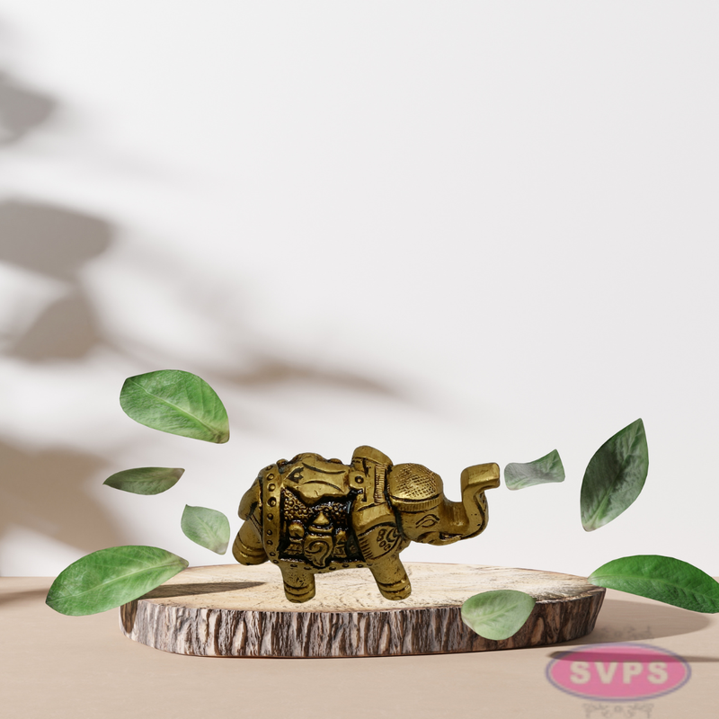Mini Brass Elephant Idol 1.5 Inch – Antique Finish Showpiece