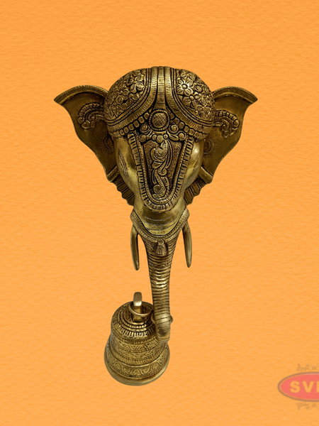 Decorative Brass Elephant Face Bell for Pooja Room