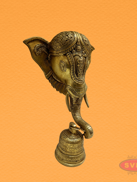 Decorative Brass Elephant Face Bell for Pooja Room
