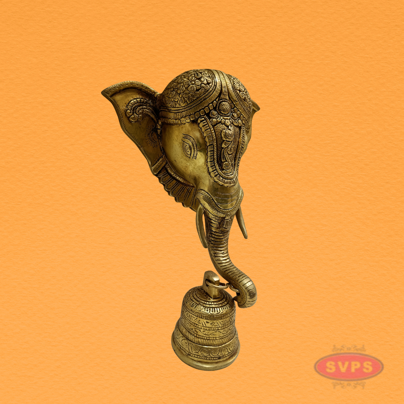 Decorative Brass Elephant Face Bell for Pooja Room
