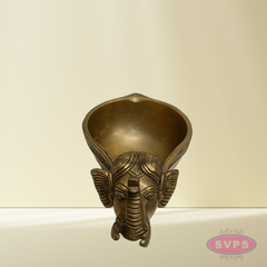 Brass Elephant Diya with Round Bowl – Golden Finish Traditional Deepam