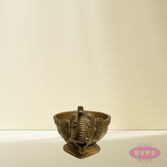 Brass Elephant Diya with Round Bowl – Golden Finish Traditional Deepam