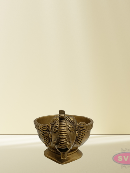 Brass Elephant Diya with Round Bowl – Golden Finish Traditional Deepam