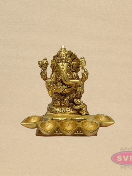 Brass Lord Ganesha 5 Face Diya Lamp for Pooja & Home Decor – 4 Inches
