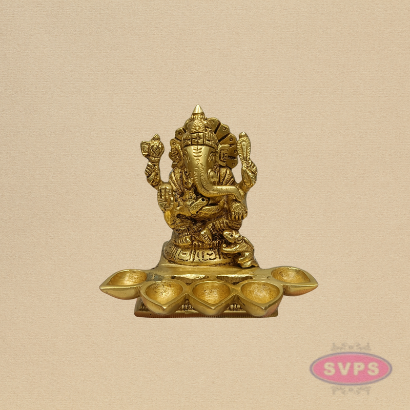 Brass Lord Ganesha 5 Face Diya Lamp for Pooja & Home Decor – 4 Inches