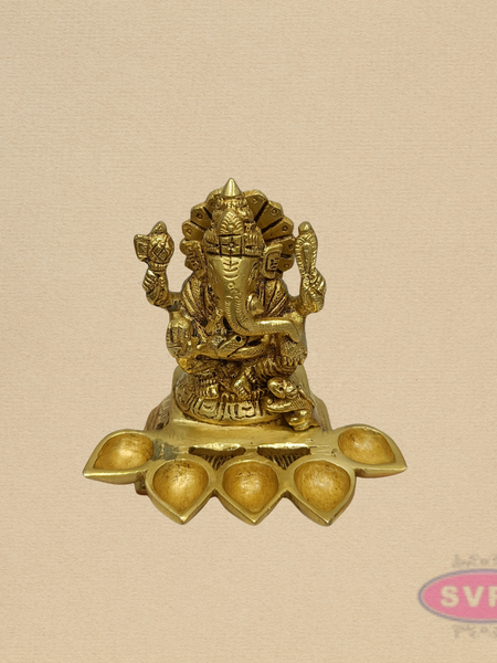Brass Lord Ganesha 5 Face Diya Lamp for Pooja & Home Decor – 4 Inches