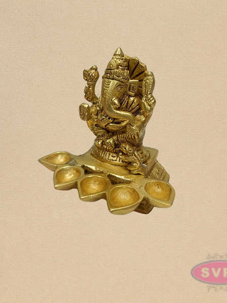 Brass Lord Ganesha 5 Face Diya Lamp for Pooja & Home Decor – 4 Inches