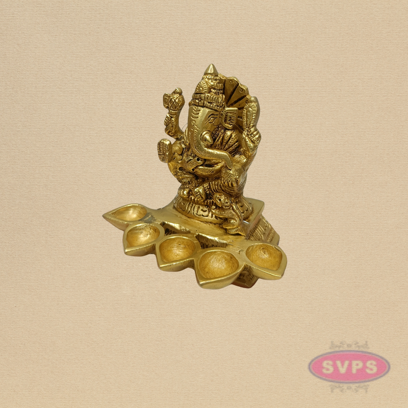 Brass Lord Ganesha 5 Face Diya Lamp for Pooja & Home Decor – 4 Inches