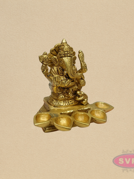 Brass Lord Ganesha 5 Face Diya Lamp for Pooja & Home Decor – 4 Inches