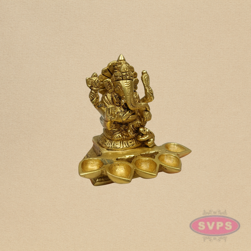 Brass Lord Ganesha 5 Face Diya Lamp for Pooja & Home Decor – 4 Inches