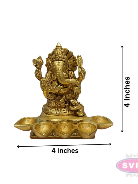 Brass Lord Ganesha 5 Face Diya Lamp for Pooja & Home Decor – 4 Inches