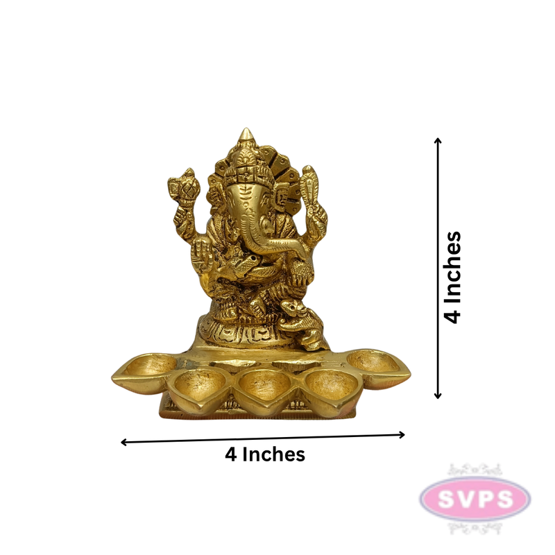 Brass Lord Ganesha 5 Face Diya Lamp for Pooja & Home Decor – 4 Inches