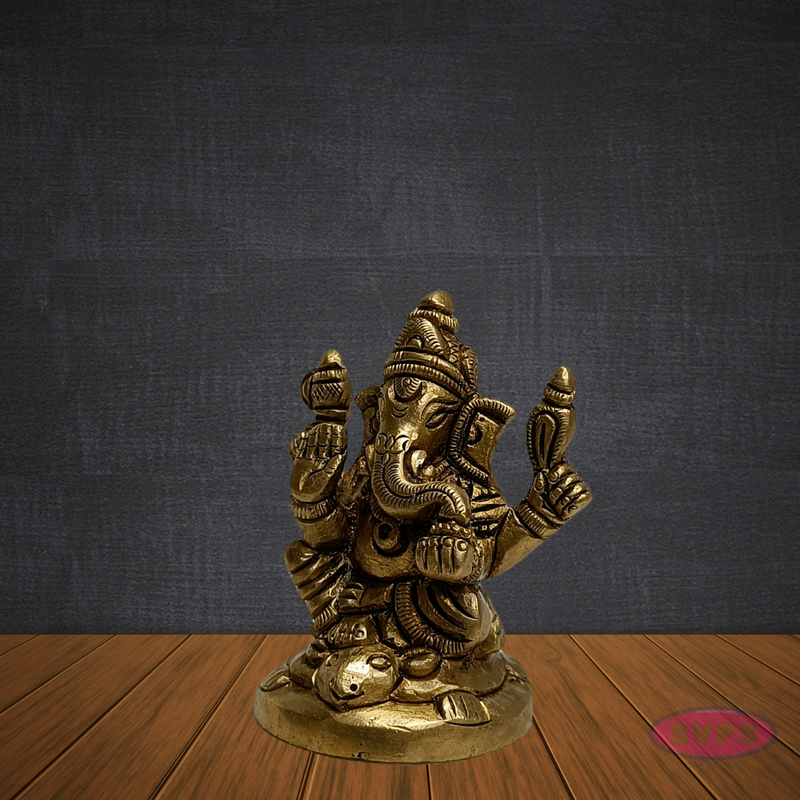 Brass Ganesha Idol 2.5 Inches – Handcrafted Ganpati Bappa Murti for Pooja