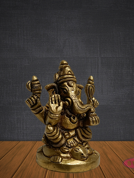 Brass Ganesha Idol 2.5 Inches – Handcrafted Ganpati Bappa Murti for Pooja