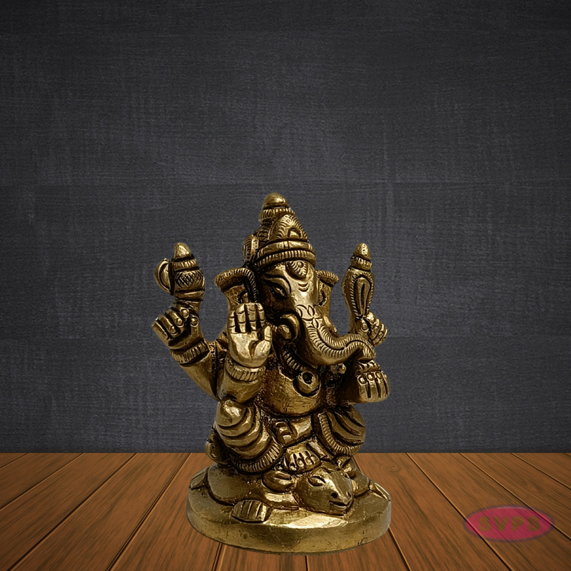 Brass Ganesha Idol 2.5 Inches – Handcrafted Ganpati Bappa Murti for Pooja