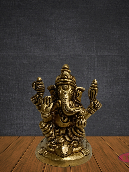 Brass Ganesha Idol 2.5 Inches – Handcrafted Ganpati Bappa Murti for Pooja