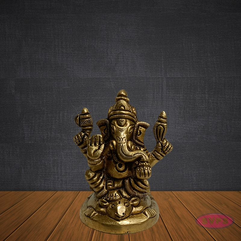 Brass Ganesha Idol 2.5 Inches – Handcrafted Ganpati Bappa Murti for Pooja