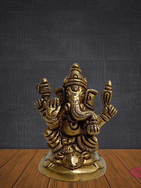 Brass Ganesha Idol 2.5 Inches – Handcrafted Ganpati Bappa Murti for Pooja