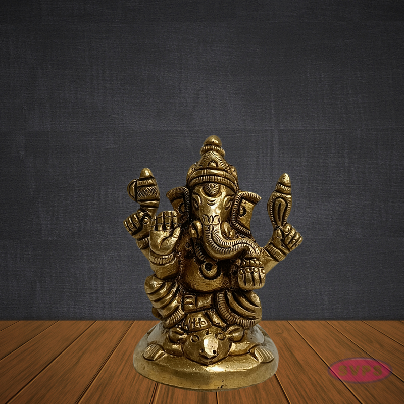 Brass Ganesha Idol 2.5 Inches – Handcrafted Ganpati Bappa Murti for Pooja