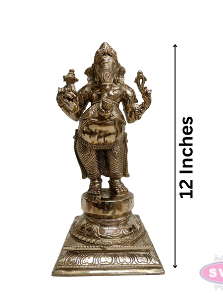 Panchalogham Standing Lord Ganesha Idol – 12 Inch Traditional Ganapathi Statue