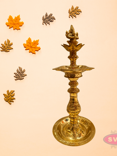 Traditional Brass Ganesha Deepam | Antique Finish Kuthu Vilakku for Pooja & Home Décor