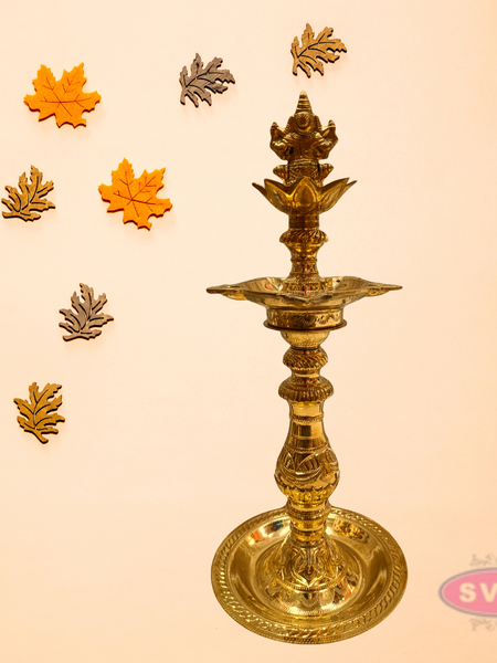 Traditional Brass Ganesha Deepam | Antique Finish Kuthu Vilakku for Pooja & Home Décor