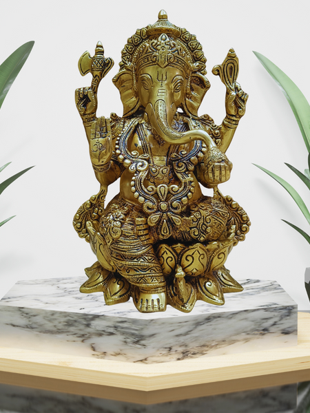 Brass Sitting Ganesha-12 Inches