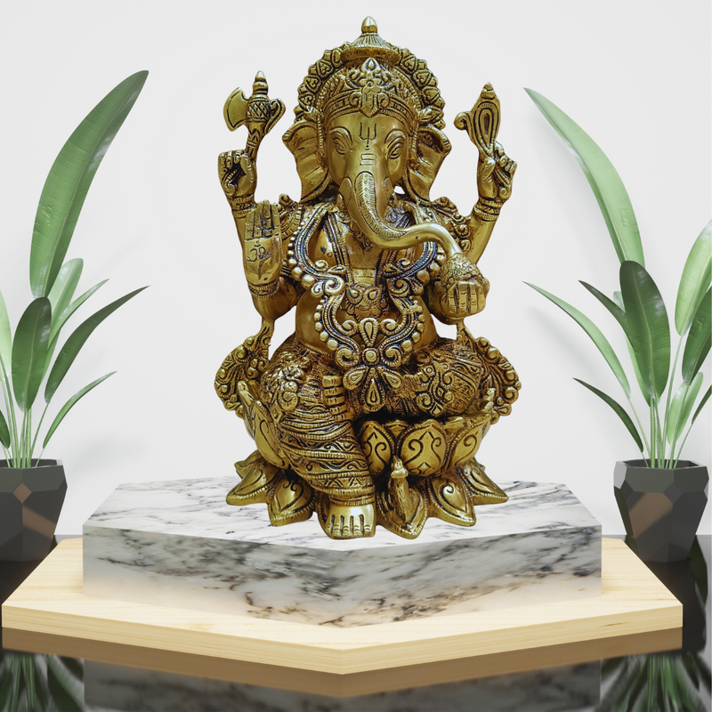 Brass Sitting Ganesha-12 Inches