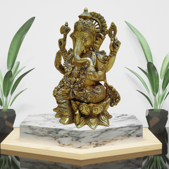 Brass Sitting Ganesha-12 Inches