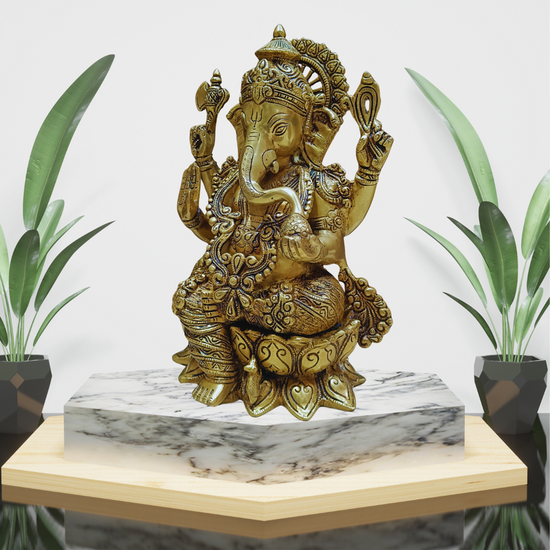 Brass Sitting Ganesha-12 Inches