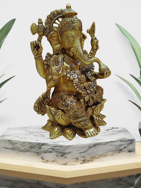 Brass Sitting Ganesha-12 Inches