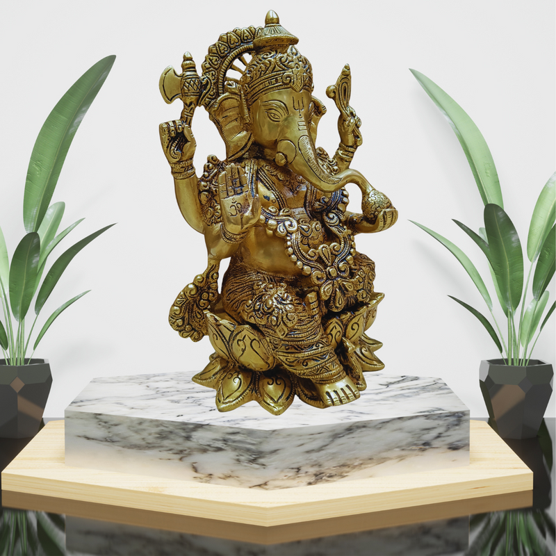 Brass Sitting Ganesha-12 Inches