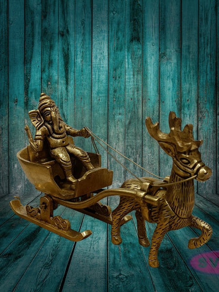 Brass Ganesha on Deer Chariot – Auspicious Gift for Housewarming