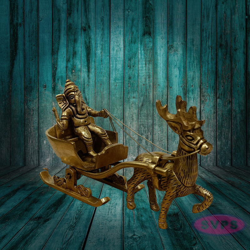 Brass Ganesha on Deer Chariot – Auspicious Gift for Housewarming