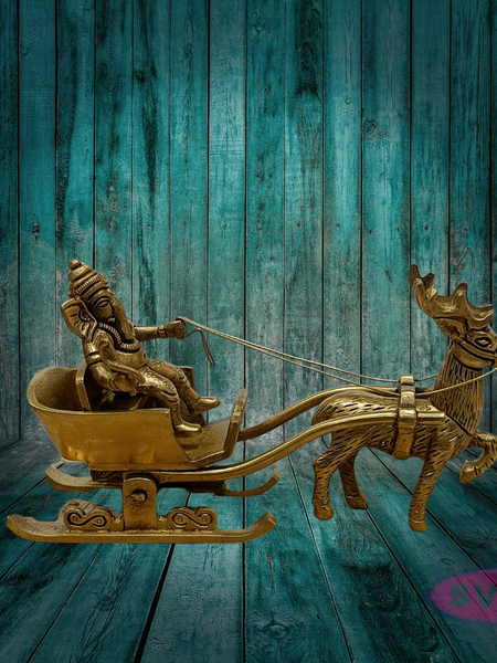 Brass Ganesha on Deer Chariot – Auspicious Gift for Housewarming