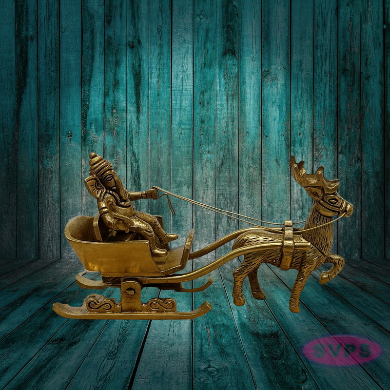 Brass Ganesha on Deer Chariot – Auspicious Gift for Housewarming