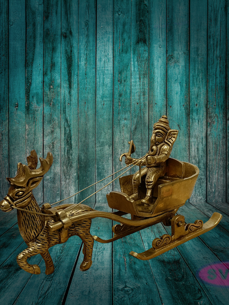 Brass Ganesha on Deer Chariot – Auspicious Gift for Housewarming