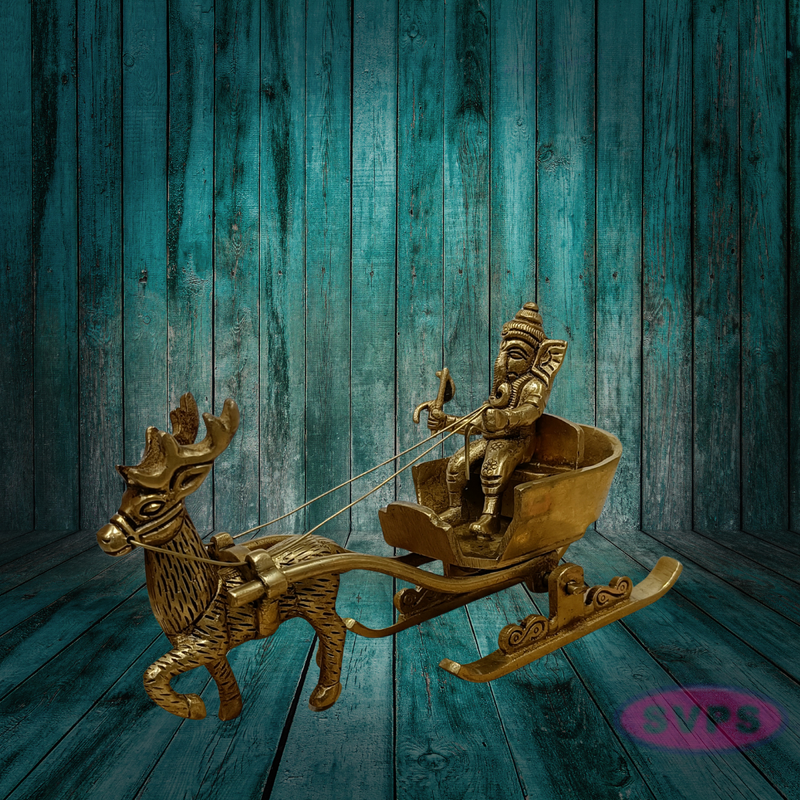 Brass Ganesha on Deer Chariot – Auspicious Gift for Housewarming