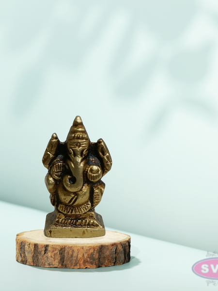 Mini Ganesh Idol 1 Inch Brass Murti for Pooja & Pocket Temple