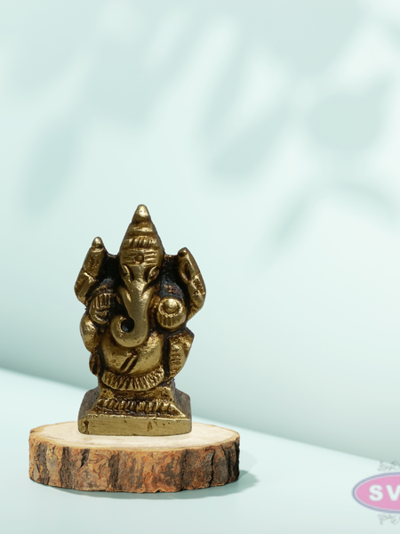 Mini Ganesh Idol 1 Inch Brass Murti for Pooja & Pocket Temple