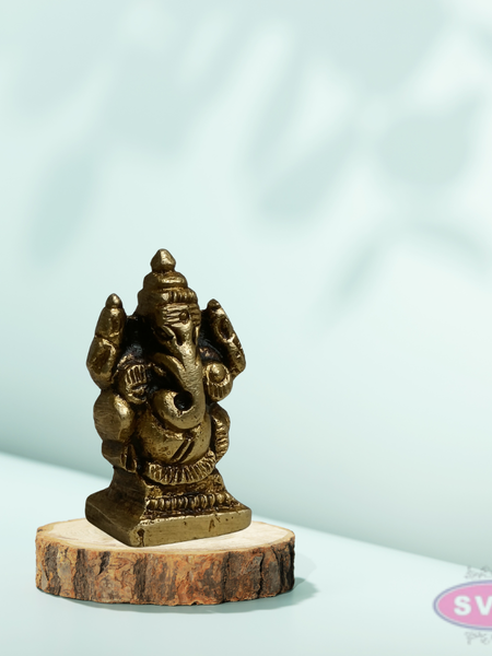 Mini Ganesh Idol 1 Inch Brass Murti for Pooja & Pocket Temple