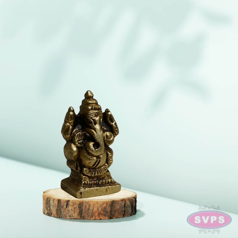 Mini Ganesh Idol 1 Inch Brass Murti for Pooja & Pocket Temple