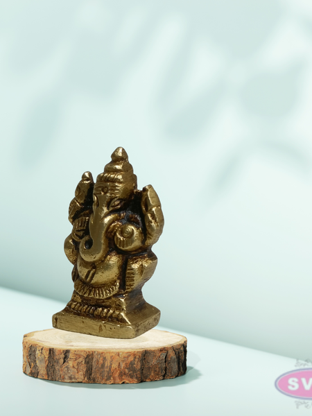 Mini Ganesh Idol 1 Inch Brass Murti for Pooja & Pocket Temple