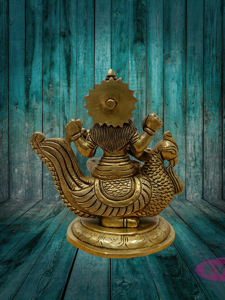 Brass Goddess Saraswati Idol on Peacock with Veena
