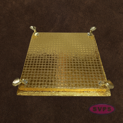 Decorative Gold Pooja Manai with Stone Kolam Pattern – Puja Chowki for Home Temple