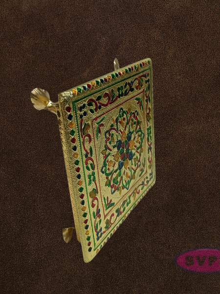 Kolam Design Pooja Chowki – Gold Finish Manai for Mandir & Idol Placement