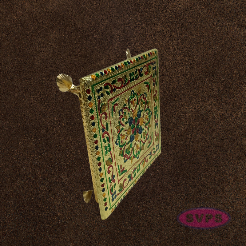 Kolam Design Pooja Chowki – Gold Finish Manai for Mandir & Idol Placement